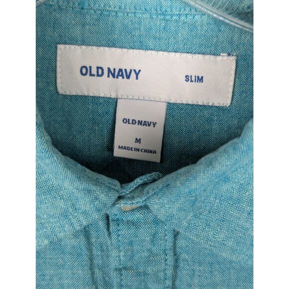 Old navy slim Sz M Teal green mens Linen shirt GUC Chest 41"CB length31"Sleev26" - Picture 5 of 7